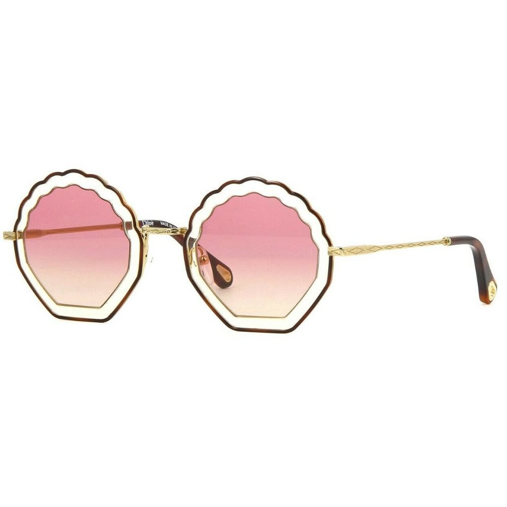 NEW Chloé Tally 56mm Sunglasses Rose Gradient Ombre Gold Cutout Scallop Seashell